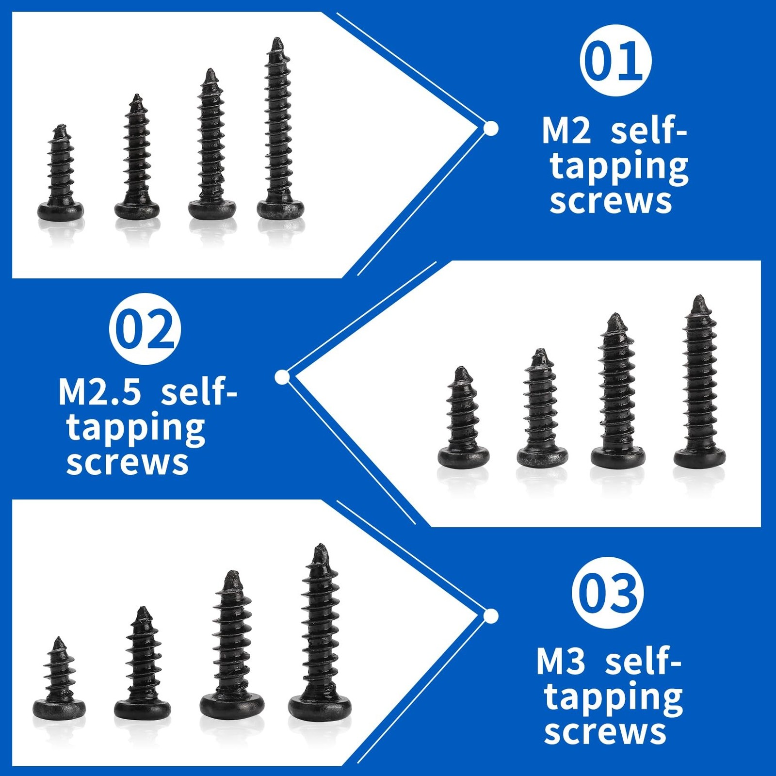 1300 Pcs Wood Screws Assortment Kit, M2 M2.5 M3 Small Phillips Pan Head Self …