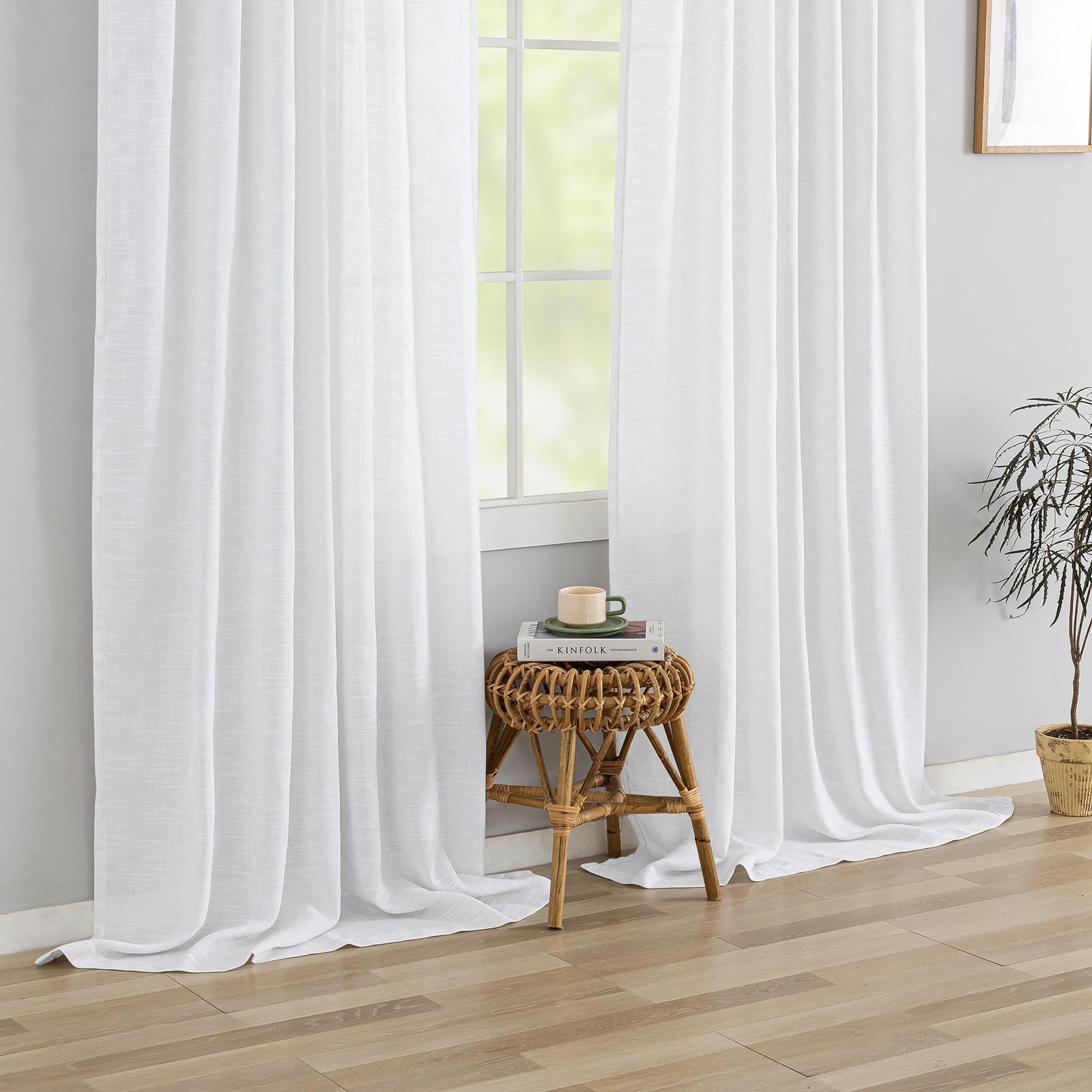 DONREN White Linen Back Tab Curtains 112 Inches Extra Long Ceiling to Floor f…