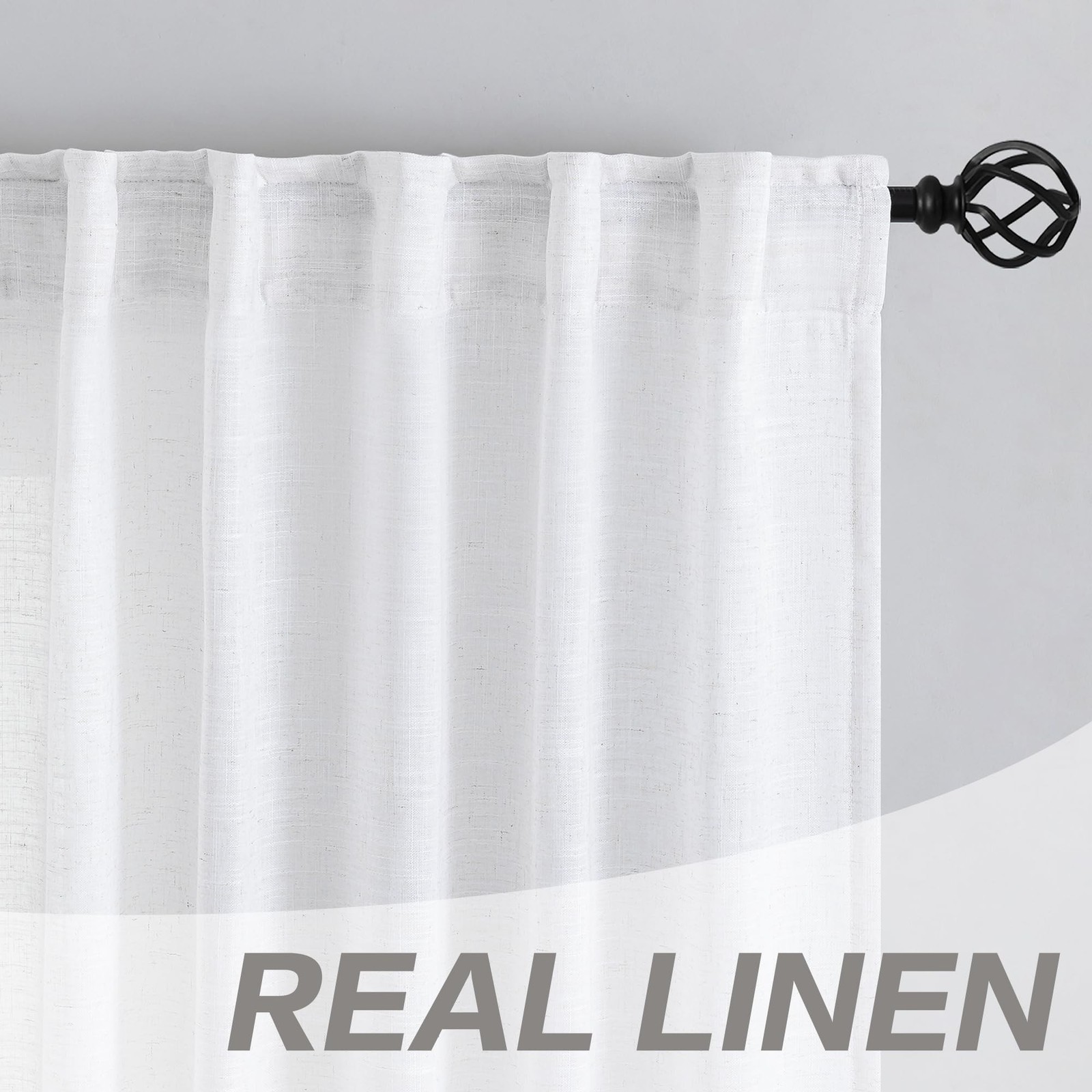 DONREN White Linen Back Tab Curtains 112 Inches Extra Long Ceiling to Floor f…