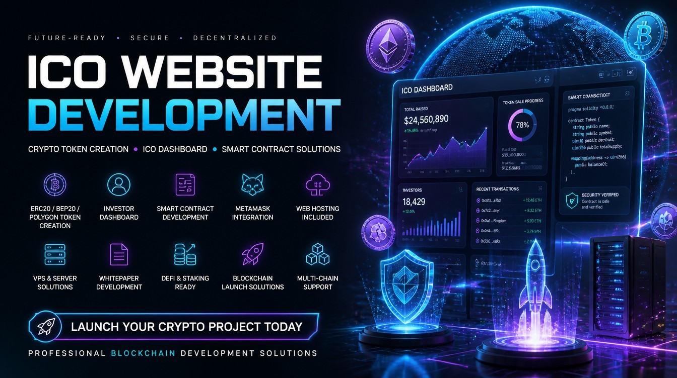ICO Website Development + Crypto Token Creation | ICO Dashboard | Web Hosting