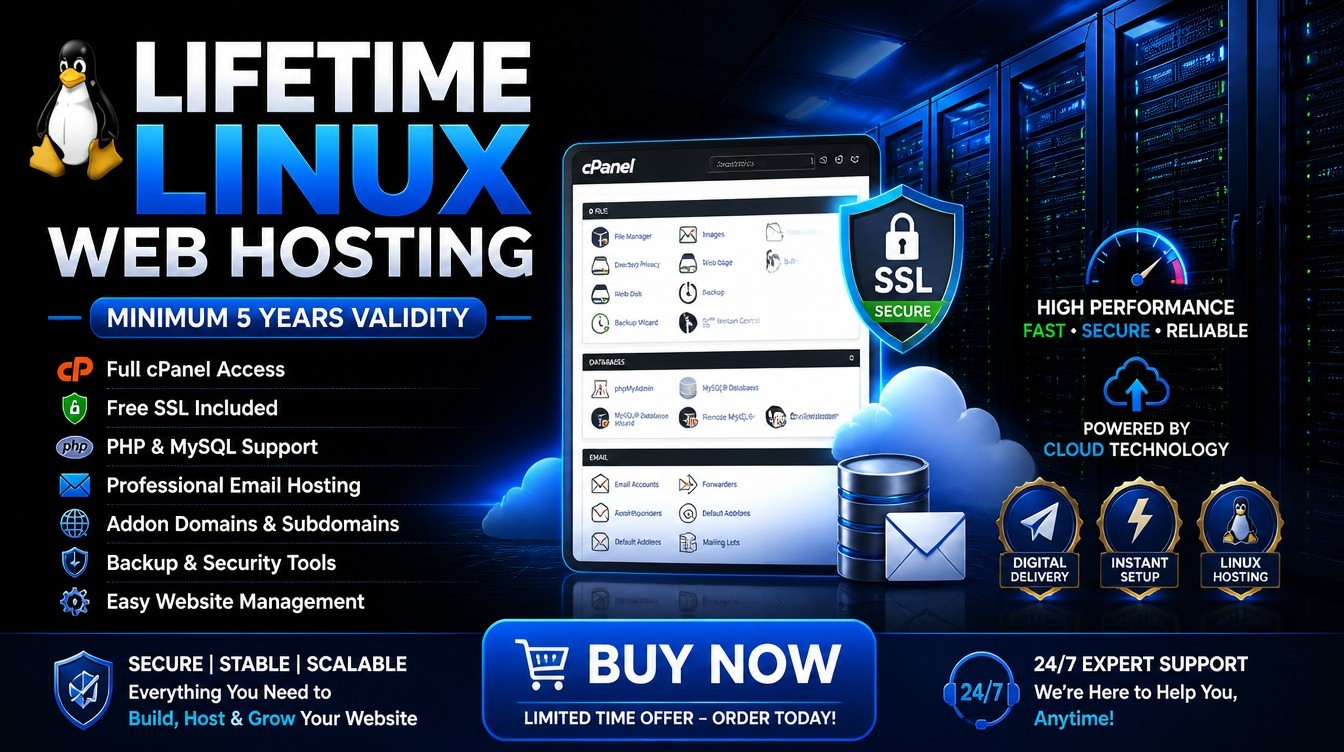 Lifetime Linux cPanel Hosting | SSL, PHP, MySQL & Email Included Plan | 5+ Years