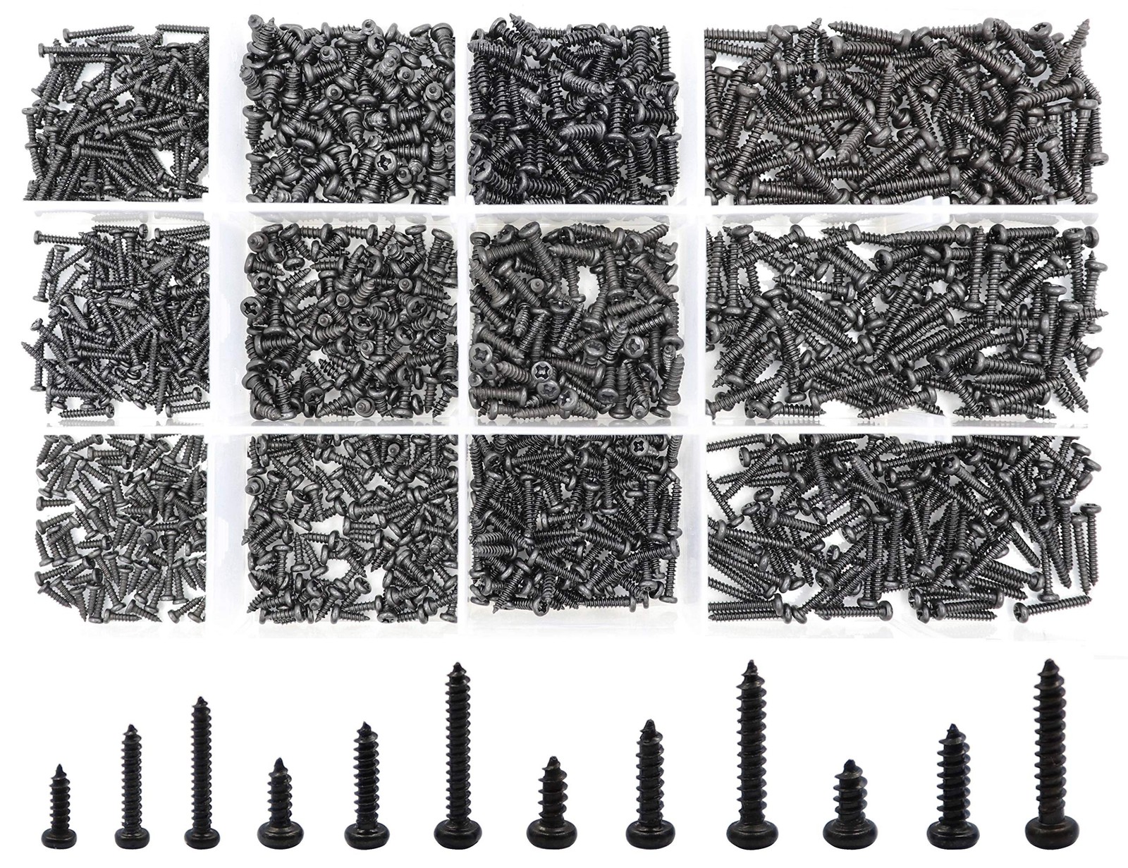 LBY 1000pcs M1.4 M1.7 M2 M2.3 Round Pan Head Self-Tapping Screws Assortment K…