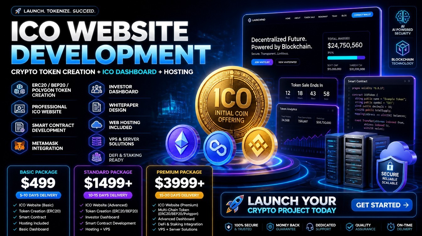 Professional ICO Development Services –Token, Website, Admin Dashboard & Hosting