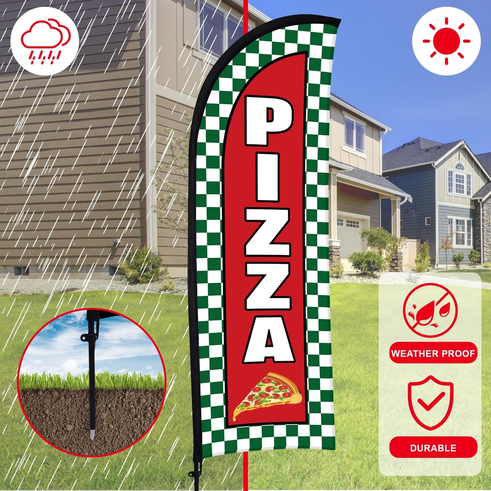 2 Sets Pizza Feather Flag Banner for Business Advertising 7 x 5.4 ft Pizza Ad…
