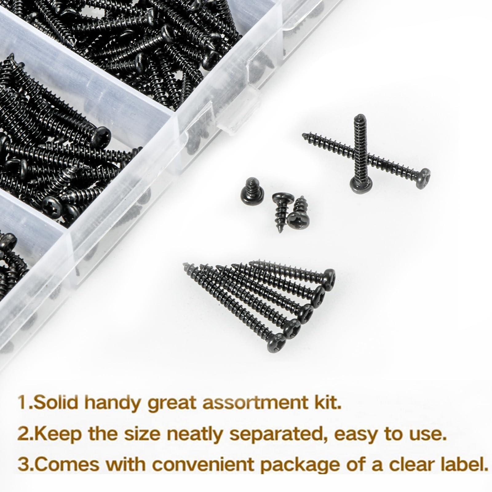 600Pcs Black M2 Pan Head Self-Tapping Screw,Phillips Cross Round Head Wood Sc…