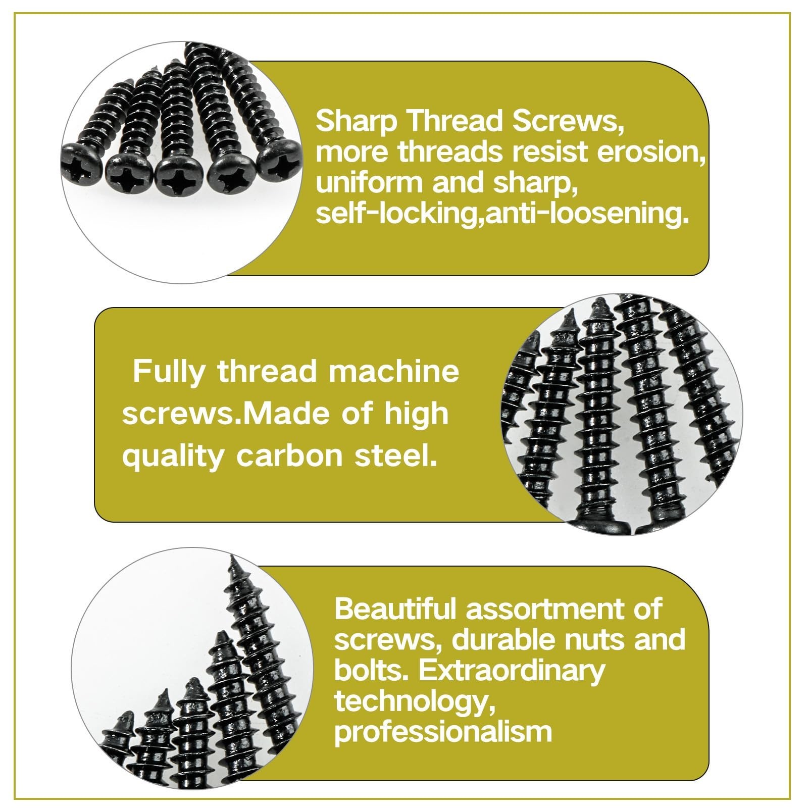 M4 Black Wood Screws,240Pcs Phillips Pan Head Self Tapping Screw,M4x6/8/10/12…