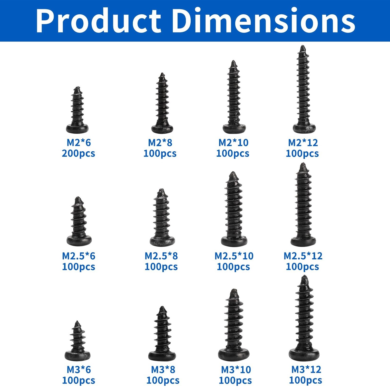 1300 Pcs Wood Screws Assortment Kit, M2 M2.5 M3 Small Phillips Pan Head Self …