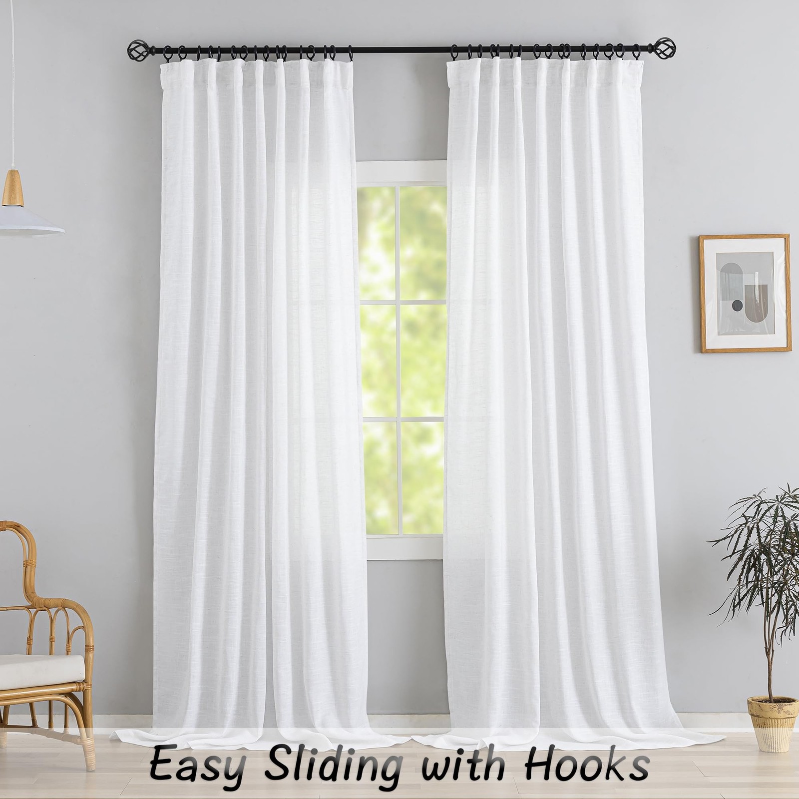 DONREN White Linen Back Tab Curtains 112 Inches Extra Long Ceiling to Floor f…
