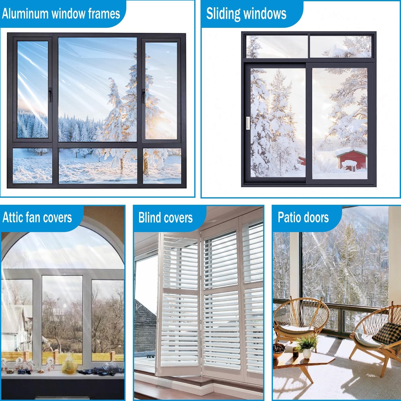 Window Insulation Kit, 63 × 394 Inch and 87 x 110 inch Plastic Window Cover