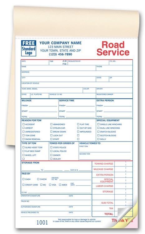 2525 Towing Service Order Books – Size 5 1/2 x 8 1/2&Prime; – 250 2 Part Forms in Book