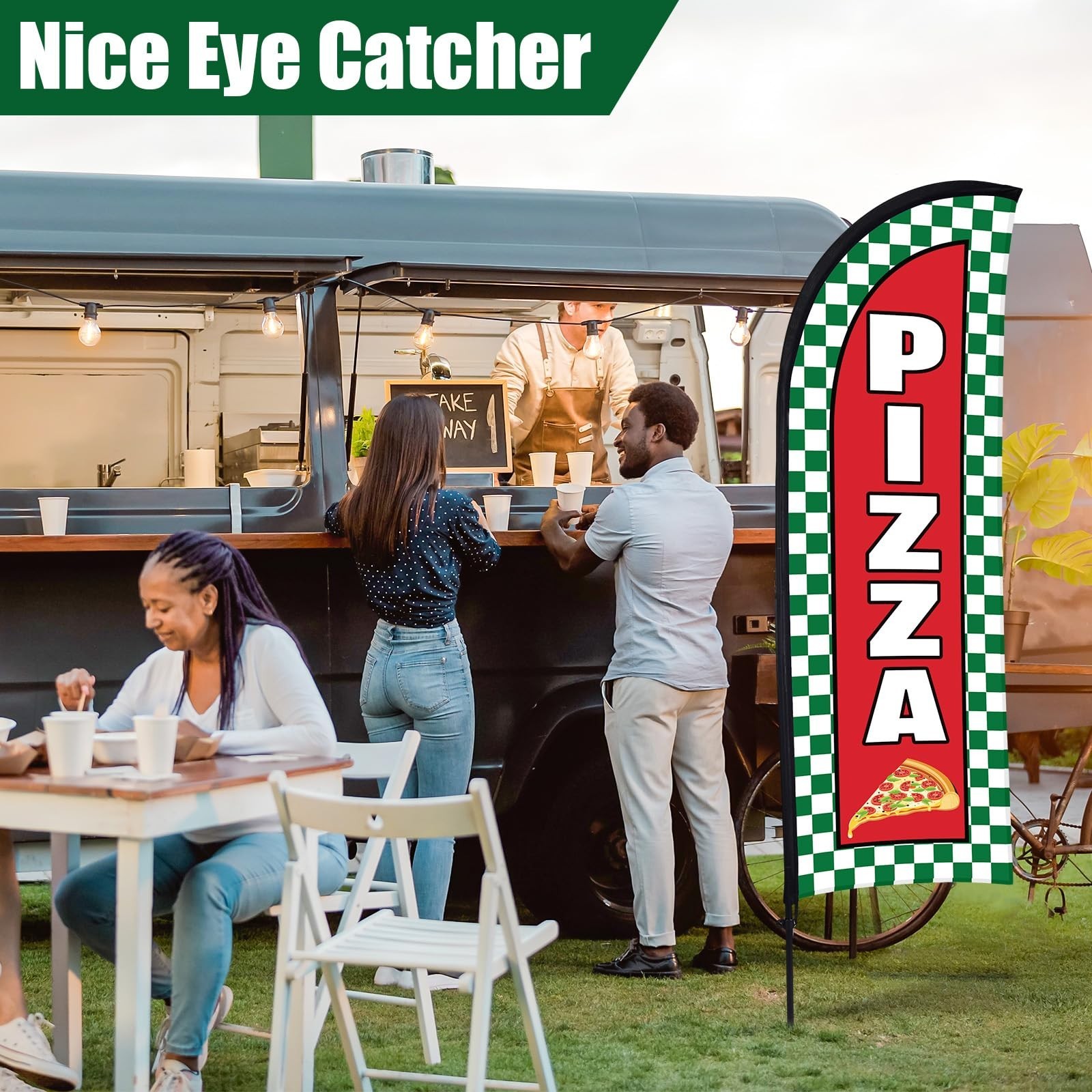 2 Sets Pizza Feather Flag Banner for Business Advertising 7 x 5.4 ft Pizza Ad…