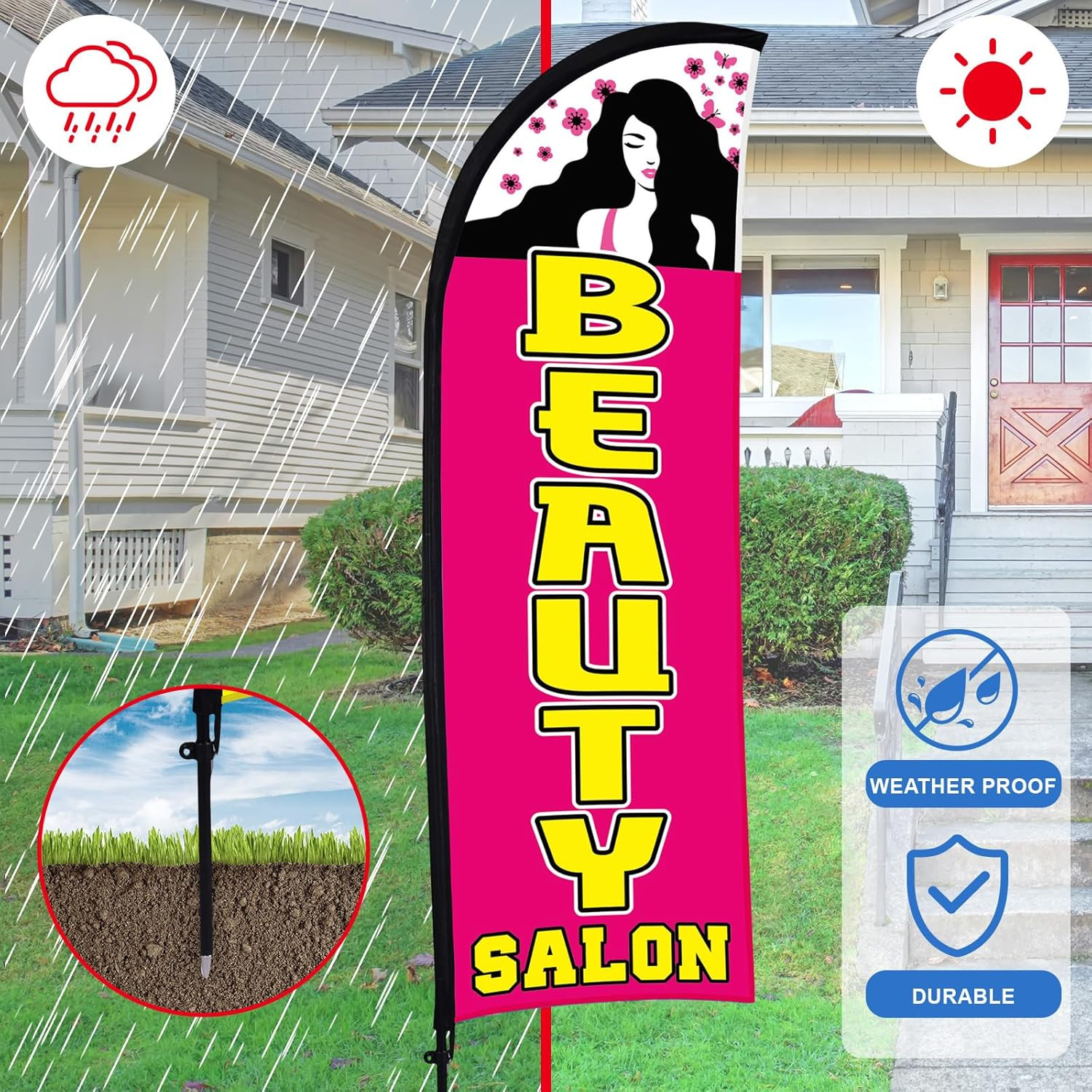 2 Sets Beauty Salon Feather Flag Banner for Business 7Ft Advertising Beauty Salo