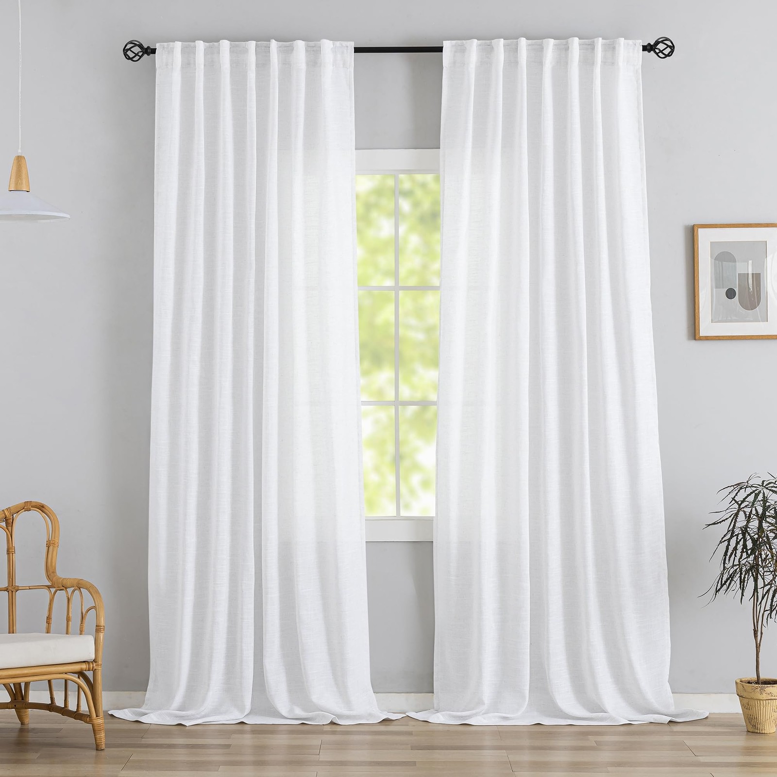 DONREN White Linen Back Tab Curtains 112 Inches Extra Long Ceiling to Floor f…