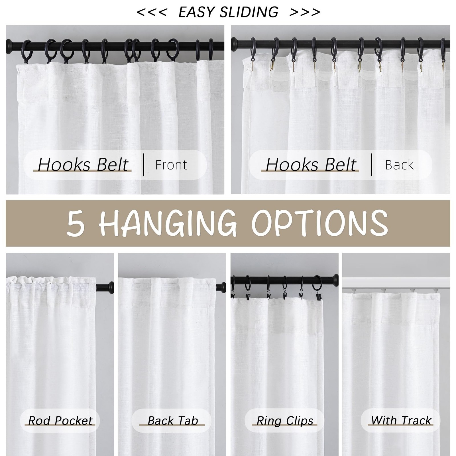 DONREN White Linen Back Tab Curtains 112 Inches Extra Long Ceiling to Floor f…