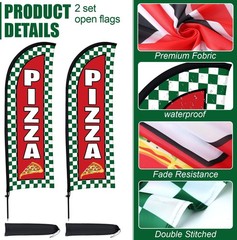 2 Sets Pizza Feather Flag Banner for Business Advertising 7 x 5.4 ft Pizza Ad…