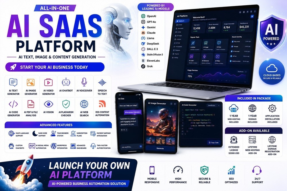 AI SaaS Platform: ChatGPT Clone, AI Images, Videos & Chatbots