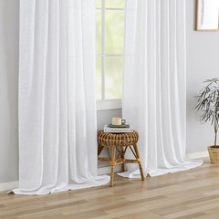 DONREN White Linen Back Tab Curtains 112 Inches Extra Long Ceiling to Floor f…