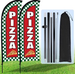 2 Sets Pizza Feather Flag Banner for Business Advertising 7 x 5.4 ft Pizza Ad…
