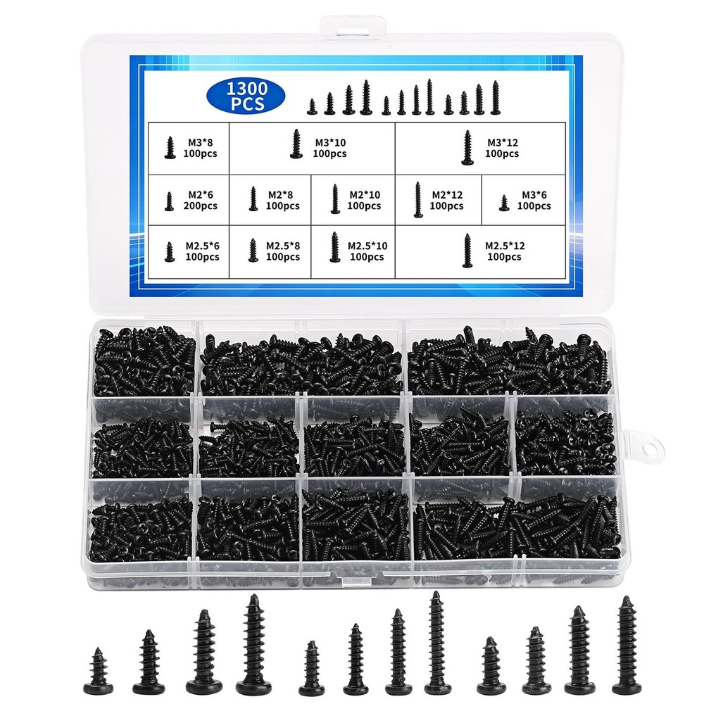 1300 Pcs Wood Screws Assortment Kit, M2 M2.5 M3 Small Phillips Pan Head Self …