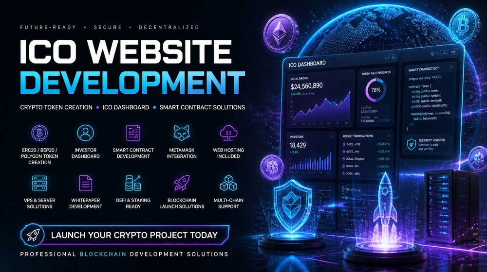 ICO Website Development + Crypto Token Creation | ICO Dashboard | Web Hosting