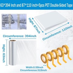 Window Insulation Kit, 63 × 394 Inch and 87 x 110 inch Plastic Window Cover