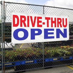 Vinyl Banner Multiple Sizes Drive-Thru Open Red Blue Business Outdoor Weather…