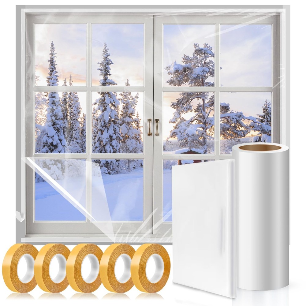 Window Insulation Kit, 63 × 394&Prime; and 87 × 110&Prime;Plastic Window Coverings