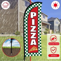 2 Sets Pizza Feather Flag Banner for Business Advertising 7 x 5.4 ft Pizza Ad…