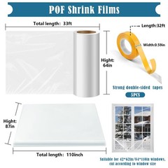 Window Insulation Kit, 63 × 394&Prime; and 87 × 110&Prime;Plastic Window Coverings