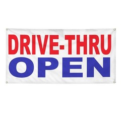 Vinyl Banner Multiple Sizes Drive-Thru Open Red Blue Business Outdoor Weather…