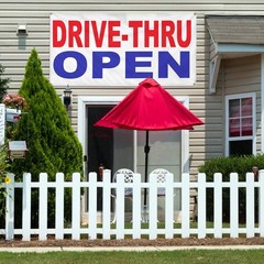 Vinyl Banner Multiple Sizes Drive-Thru Open Red Blue Business Outdoor Weather…