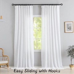 DONREN White Linen Back Tab Curtains 112 Inches Extra Long Ceiling to Floor f…