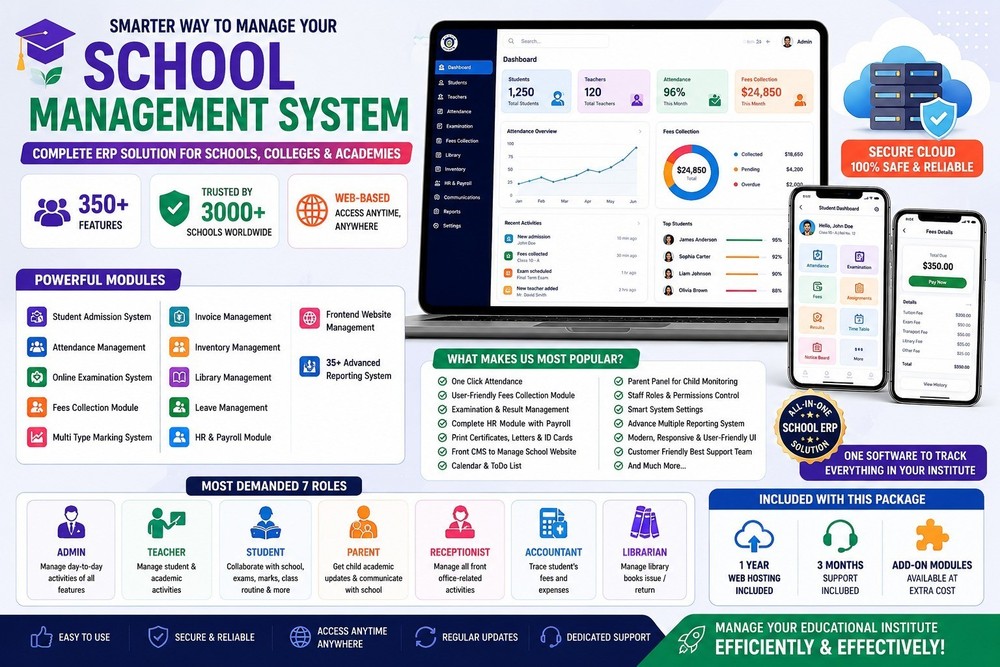 School Management System Software | ERP + Attendance + Exam + Fees + Website