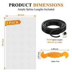 MAGZO Window&Door Screen Replacement Kit, 86&Prime; W x 196&Prime; L, with Retainer Splin…