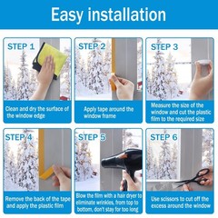 Window Insulation Kit, 63 × 394 Inch and 87 x 110 inch Plastic Window Cover