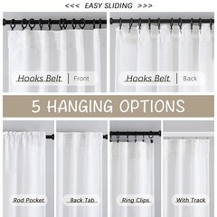 DONREN White Linen Back Tab Curtains 112 Inches Extra Long Ceiling to Floor f…